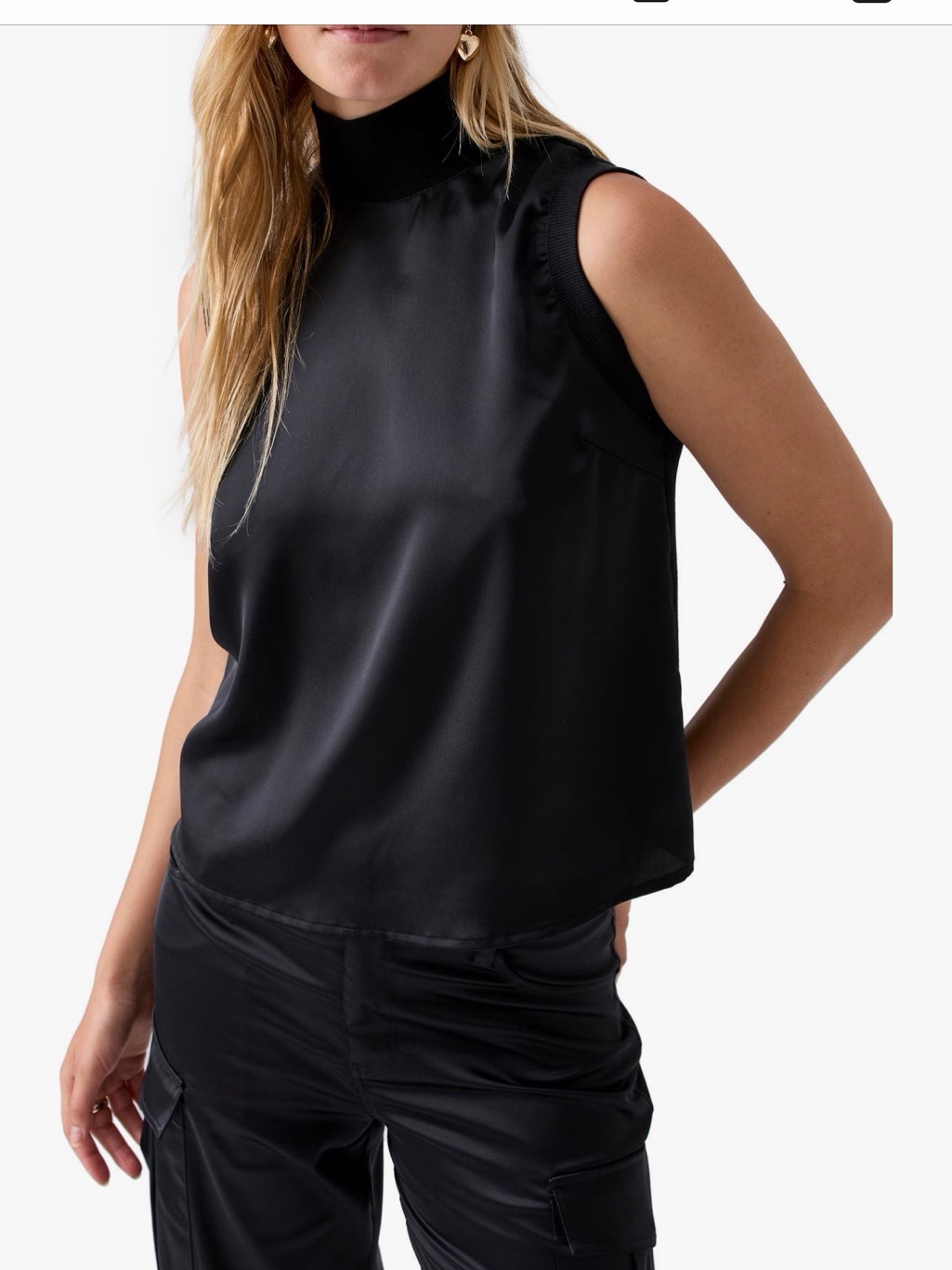 Sanctuary Black Sleeveless Mock Neck Satin Camisole